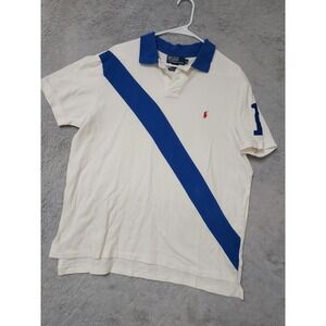 Vintage Polo Ralph Lauren Polo Shirt Mens XL White Blue Sash Custom Fit Pique